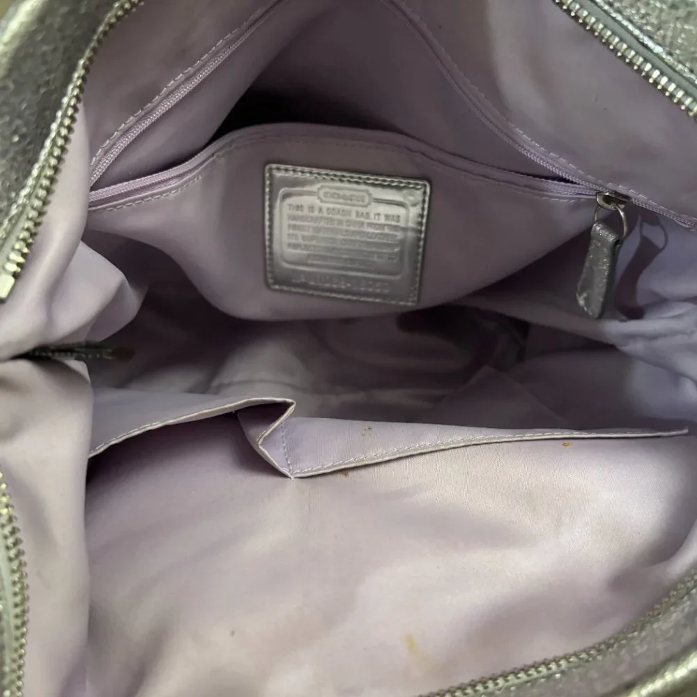 Coach Poppy Metallic Silver Leather Star Appliqué Tote Bag Purple Y2K - Picture 10 of 10